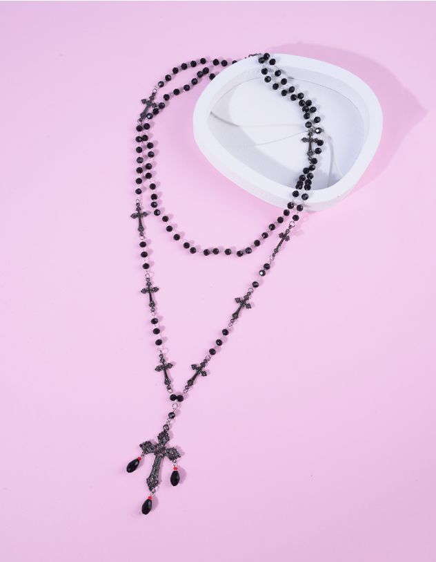 Підвіска на шию довга із намистин з хрестами | 265403-02-XX - A-SHOP