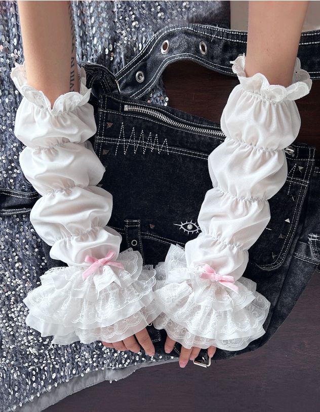 Мітенки з мереживними воланами та бантами | 264734-14-XX - A-SHOP