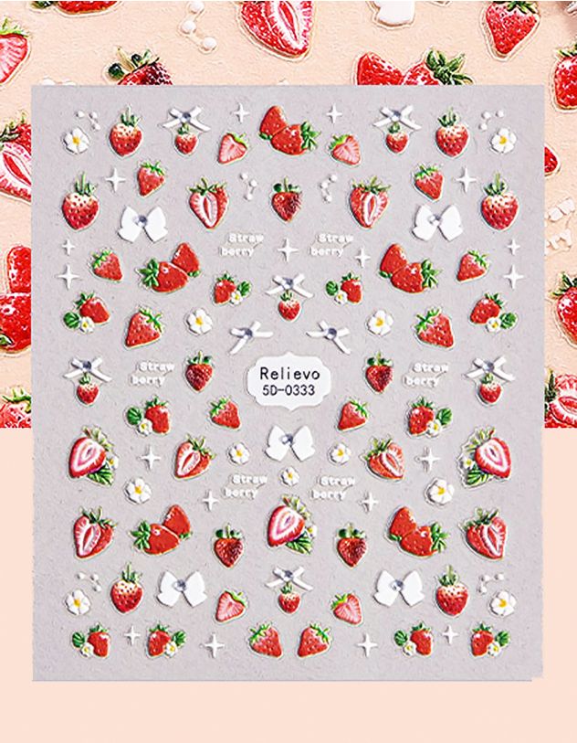 Наліпки на нігті у вигляді полуниці з бантом | 267805-15-XX - A-SHOP