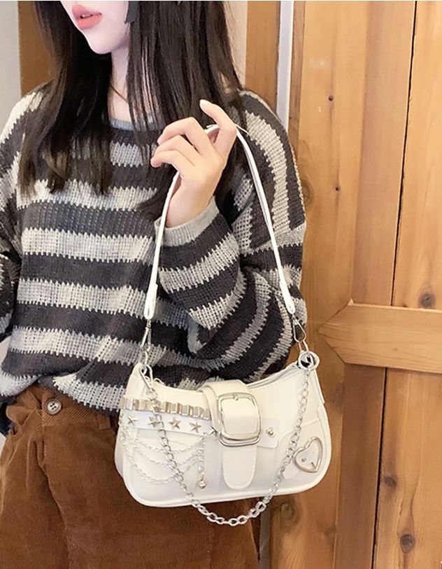 Сумка багет на ланцюжку з фурнітурою у вигляді серця | 266315-01-XX - A-SHOP