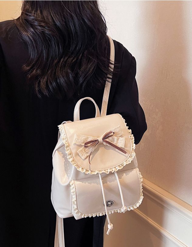 Рюкзак з бантом на клапані та мереживом | 265456-01-XX - A-SHOP