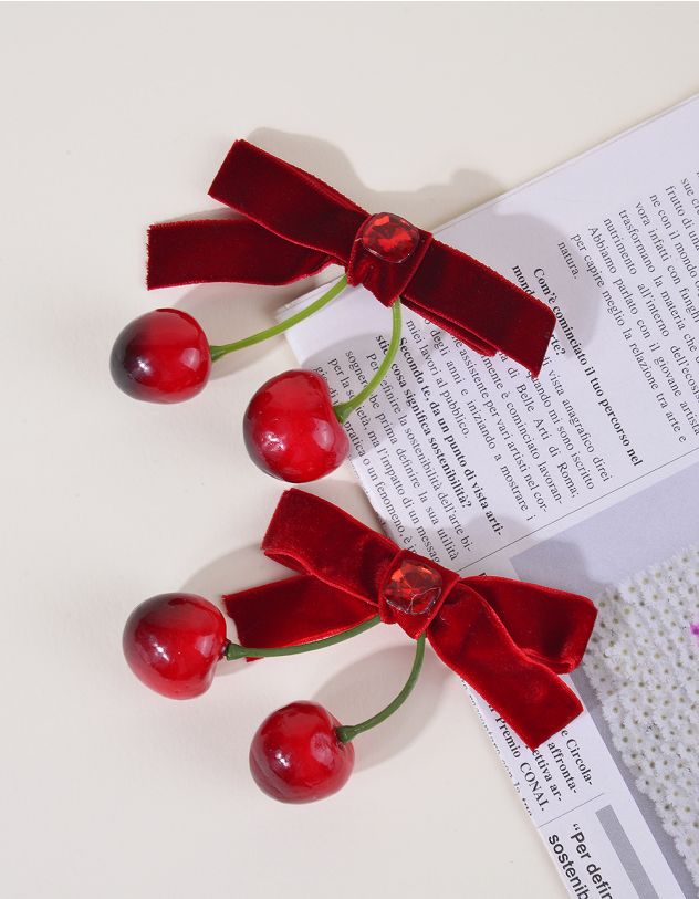 Заколка для волосся парна у вигляді банта з вишнею | 264003-27-XX - A-SHOP