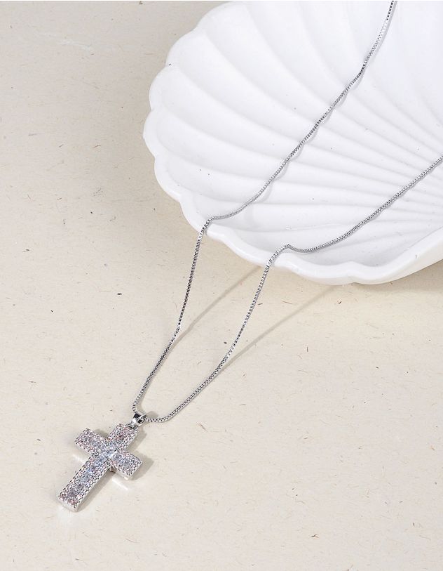 Підвіска на шию з кулоном у вигляді хреста у стразах | 257534-06-XX - A-SHOP