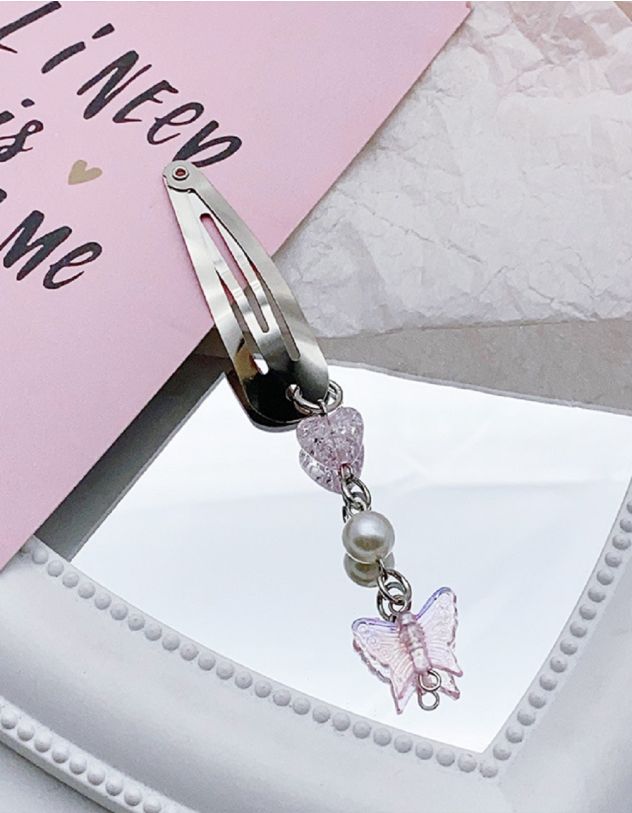 Заколка для волосся клік клак з перлиною та метеликом у наборі 2 шт. | 260748-14-XX - A-SHOP