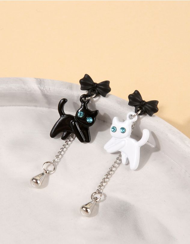 Сережки подовжені у вигляді кішки з бантом | 259650-07-XX - A-SHOP