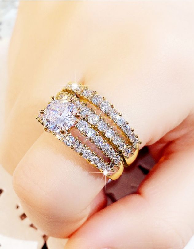 Кільце парне широке з кристалом | 268744-04-37 - A-SHOP