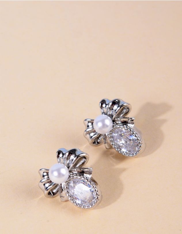 Сережки у вигляді банта з перлиною | 268439-05-XX - A-SHOP