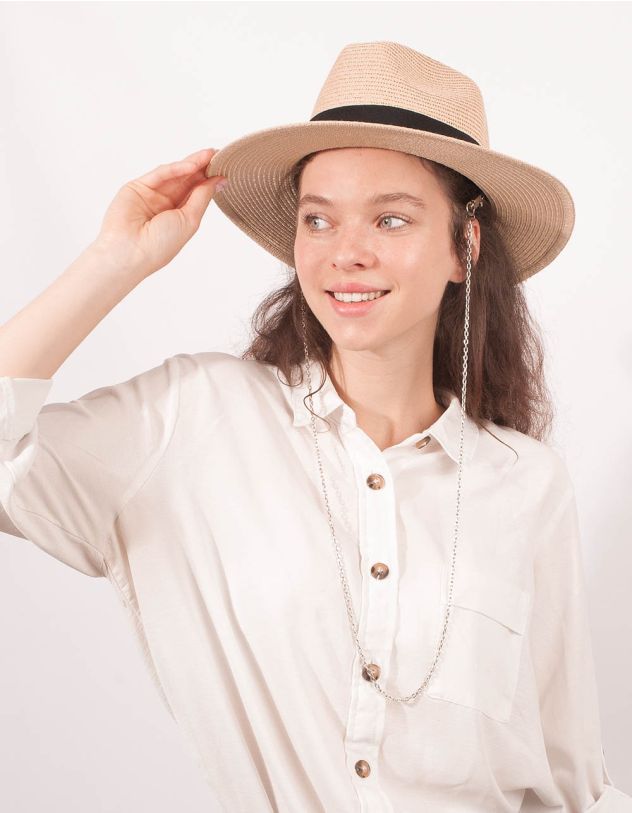 Капелюх федора з ланцюжком та булавкою на стрічці | 251495-40-XX - A-SHOP