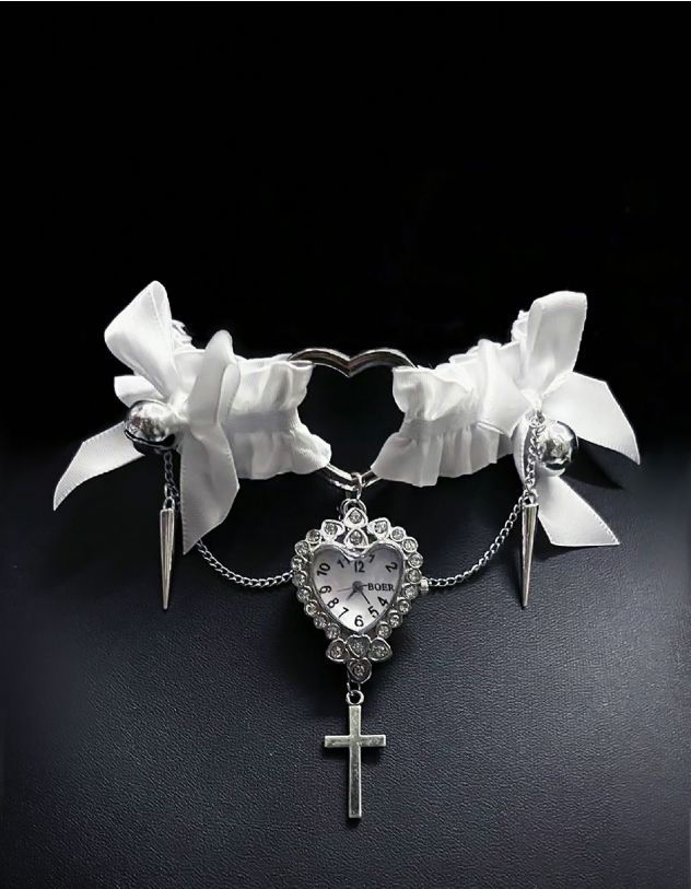 Чокер на шию з бантом та хрестом на годиннику у вигляді серця | 262449-05-XX - A-SHOP