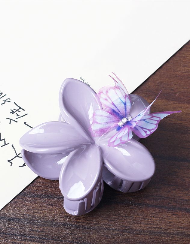 Заколка для волосся крабік у вигляді квітки з метеликом | 265998-03-XX - A-SHOP