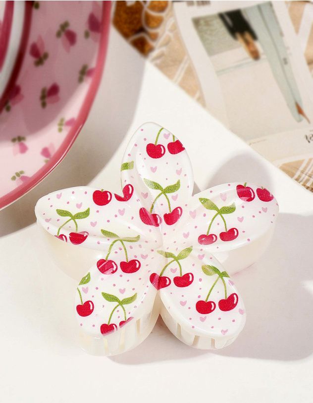 Заколка для волосся крабік у вигляді квітки з принтом вишні | 266838-14-XX - A-SHOP