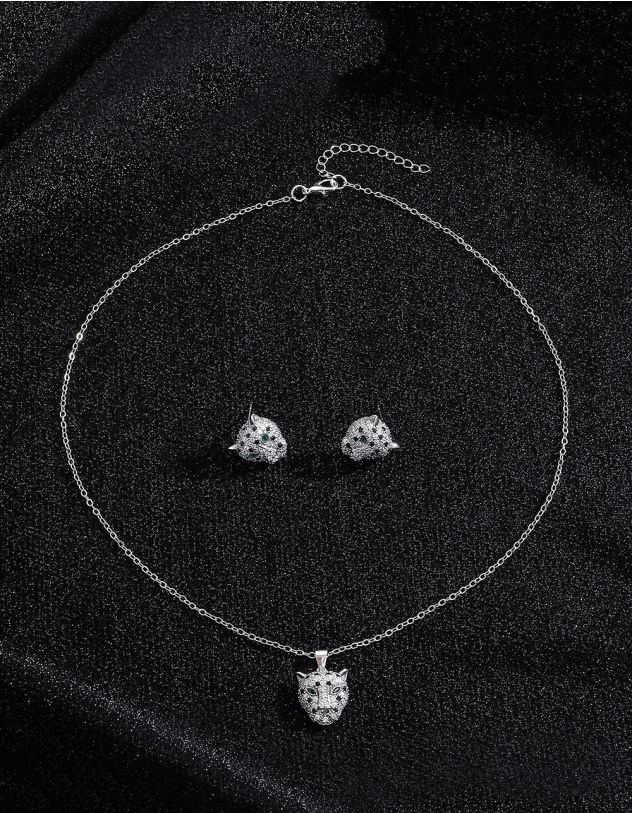 Комплект із підвіски на шию та сережок у вигляді леопарда | 267480-05-XX - A-SHOP