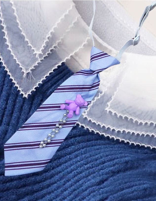 Краватка у смужку з ведмедиком та ланцюжка із перлин | 266416-03-XX - A-SHOP