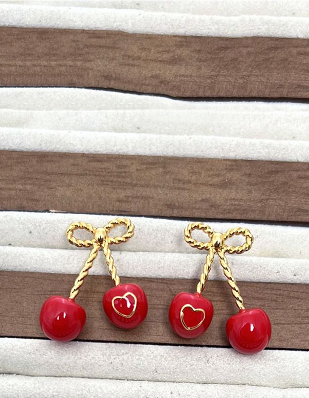 Сережки у вигляді банта з вишнею | 267303-55-XX - A-SHOP