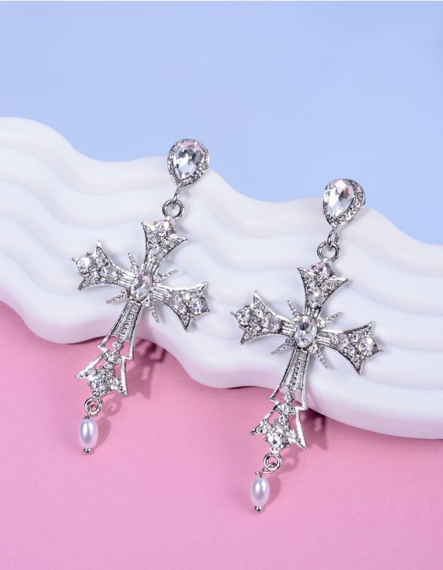 Сережки у вигляді хреста з перлиною | 267915-05-XX - A-SHOP
