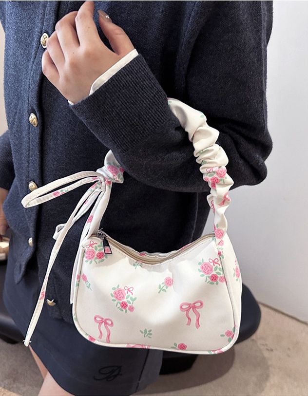 Сумка багет на плече з принтом квітів та банта | 264725-01-XX - A-SHOP