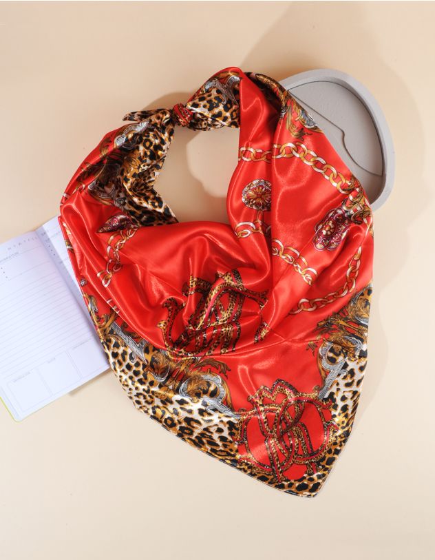 Хустка з анімалістичним принтом та зображенням ланцюжків | 264170-15-XX - A-SHOP