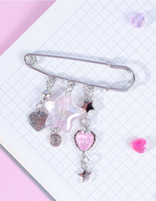 Брошка булавка з підвіскою у вигляді серця та зірки | 262470-70-XX - A-SHOP