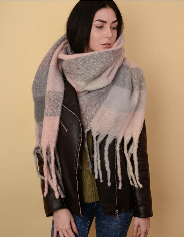 Хустка на шию у велику клітинку з китицями | 237148-14-XX - A-SHOP