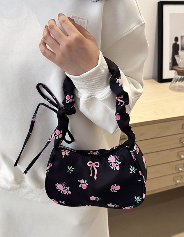 Сумка багет на плече з принтом квітів та банта | 264725-02-XX - A-SHOP