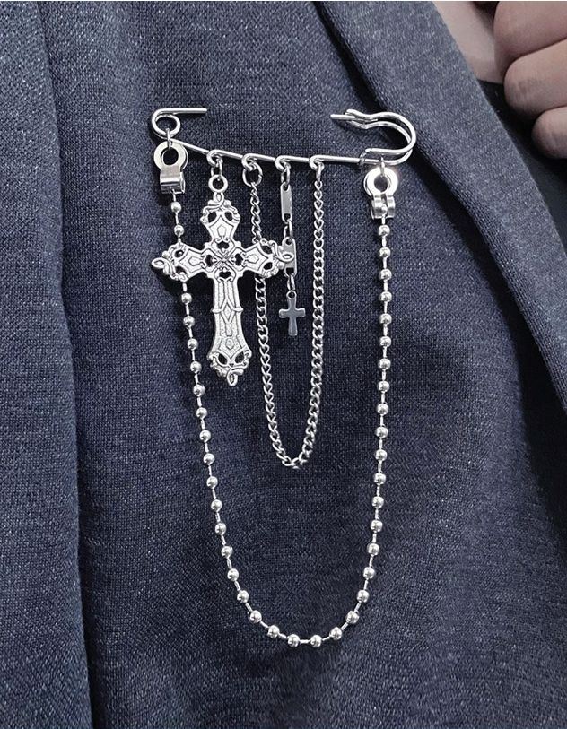 Брошка булавка з ланцюжком та хрестом | 266878-05-XX - A-SHOP