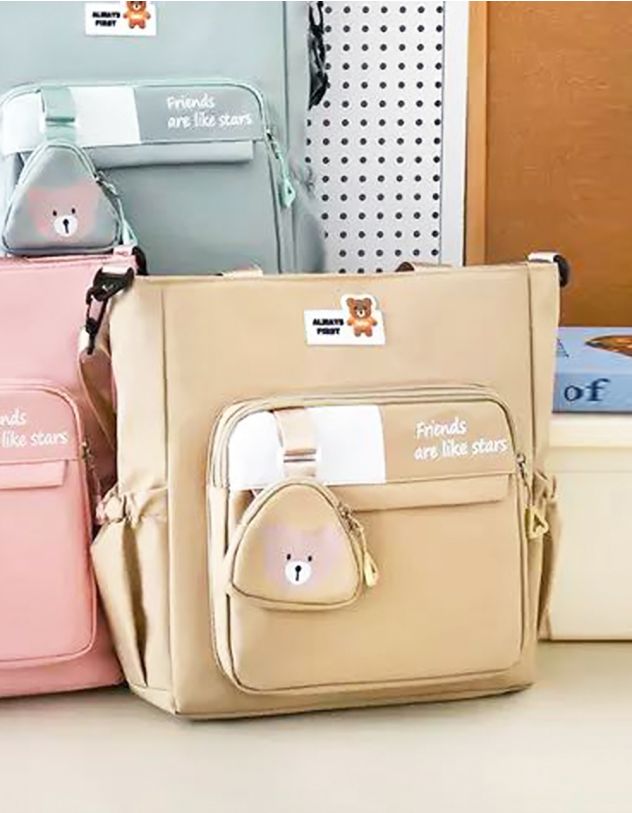 Сумка шопер з принтом ведмедика на монетниці | 266411-22-XX - A-SHOP