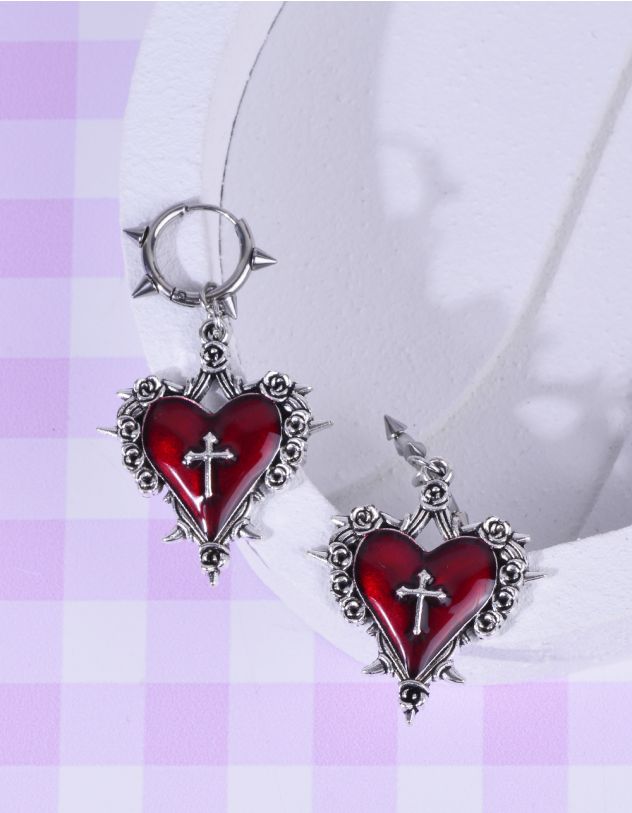 Сережки у вигляді серця з хрестом | 264618-60-XX - A-SHOP