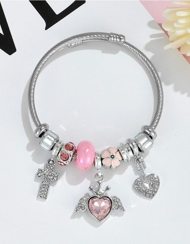 Браслет на руку з підвіскою у вигляді серця та хреста | 267455-70-XX - A-SHOP