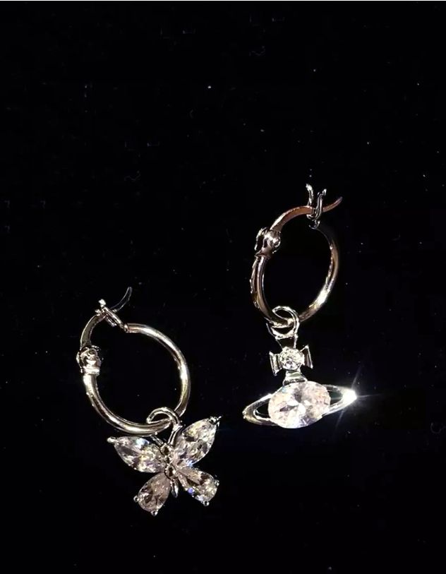 Сережки у вигляді метелика та Сатурна у стразах | 262944-05-XX - A-SHOP