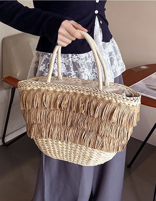 Сумка шопер зі штучної соломи з бахромою | 264754-22-XX - A-SHOP