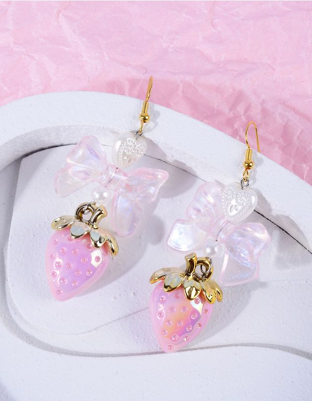 Сережки довгі у вигляді полуниці з бантом | 267284-14-XX - A-SHOP