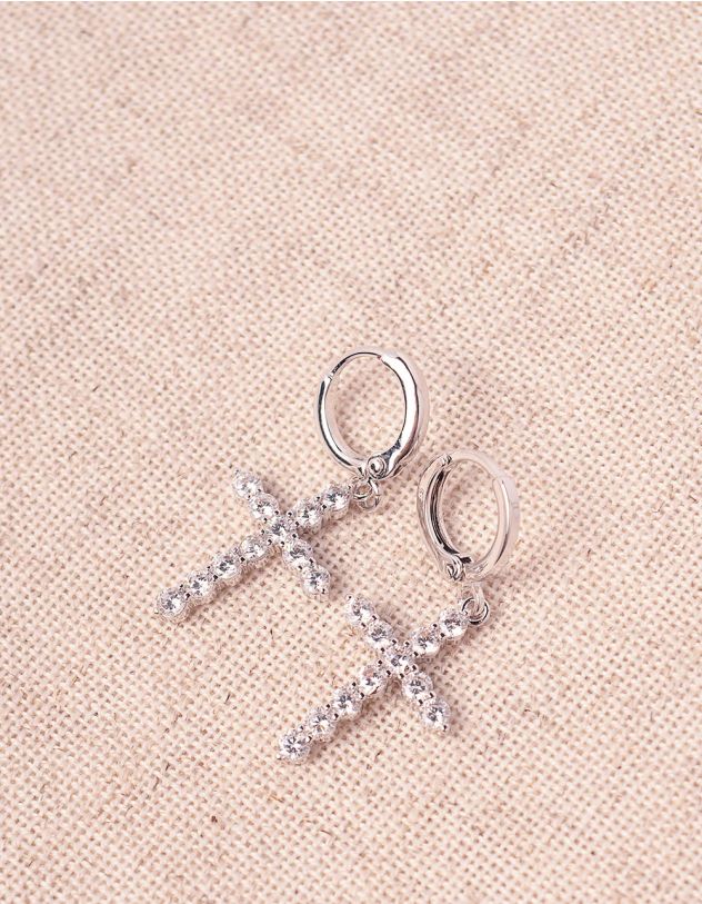 Сережки маленькі з хрестиками у стразах | 244959-06-XX - A-SHOP