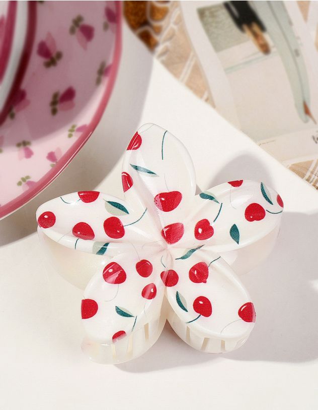 Заколка для волосся крабік у вигляді квітки з принтом вишні | 266838-15-XX - A-SHOP