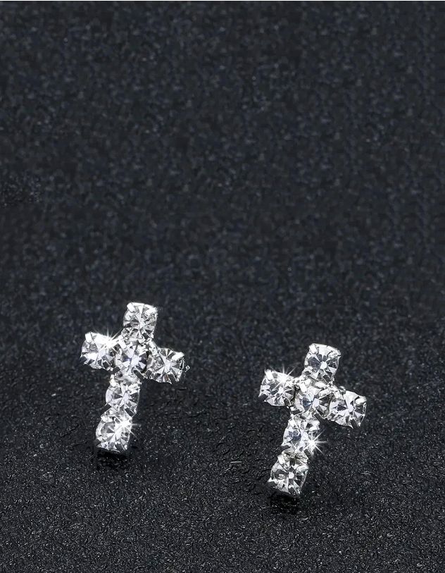 Сережки пусети хрести у стразах | 264549-05-XX - A-SHOP