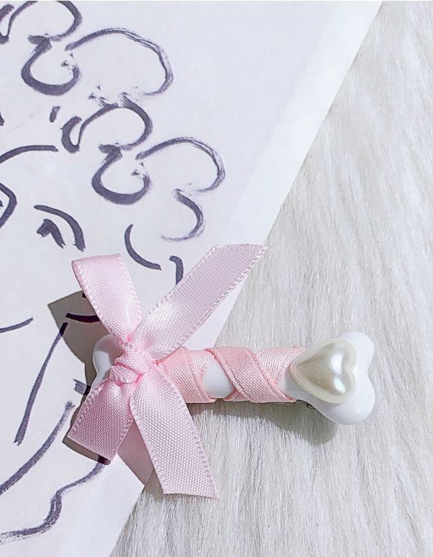Заколка для волосся з бантом на кістці та серцем із перлини | 266082-14-XX - A-SHOP