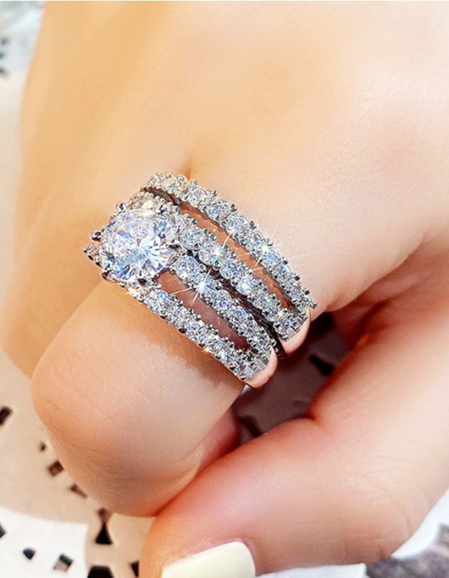 Кільце парне широке з кристалом | 268744-05-37 - A-SHOP
