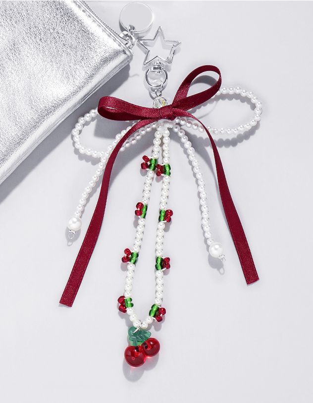 Брелок на сумку у вигляді банта із перлин з вишнею | 265823-01-XX - A-SHOP