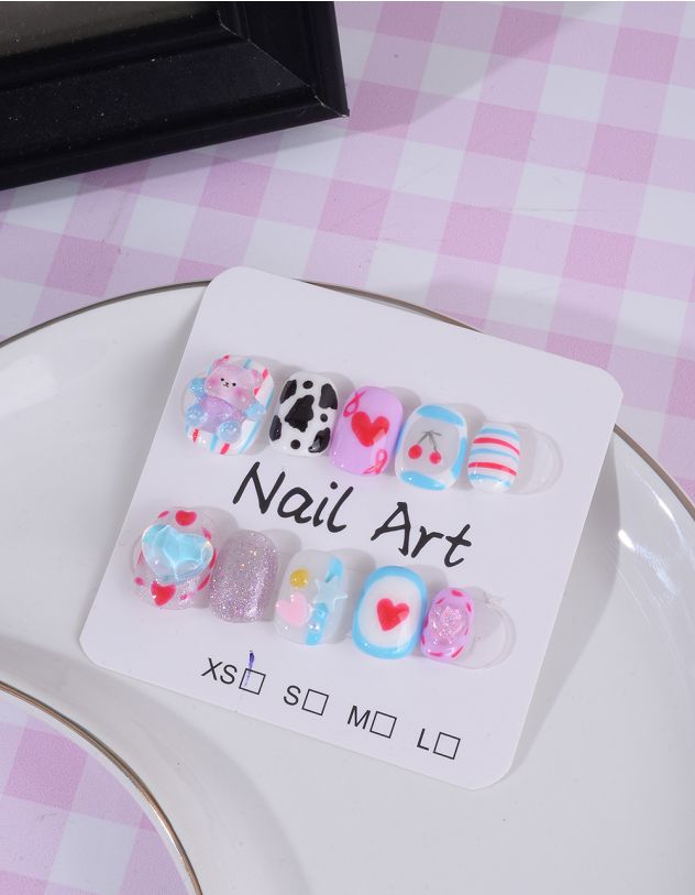 Нігті накладні з ведмедиком та серцями | 262871-21-01 - A-SHOP