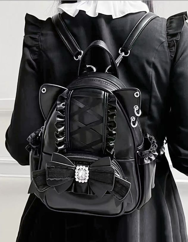 Рюкзак з вушками та перлинами з мереживом на банті | 265289-02-XX - A-SHOP