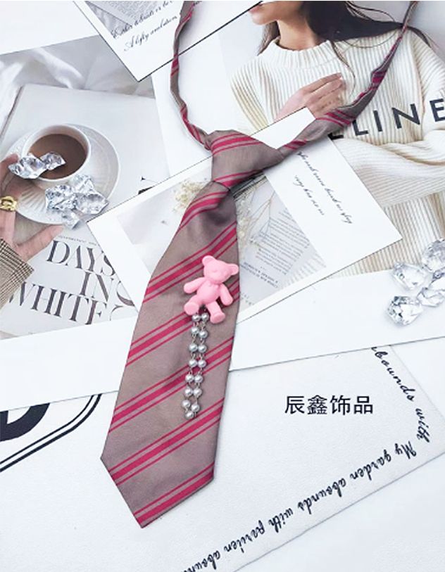 Краватка у смужку з ведмедиком та ланцюжка із перлин | 266416-15-XX - A-SHOP