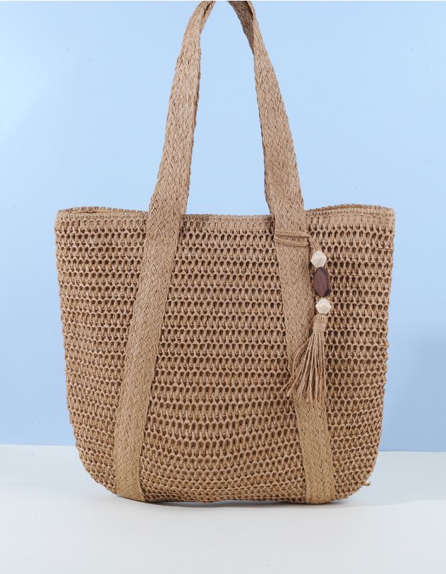 Сумка шопер зі штучної соломи з китицею | 263954-34-XX - A-SHOP