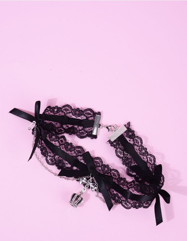 Чокер на шию мереживний з кулоном у вигляді корони з бантом | 265928-02-XX - A-SHOP