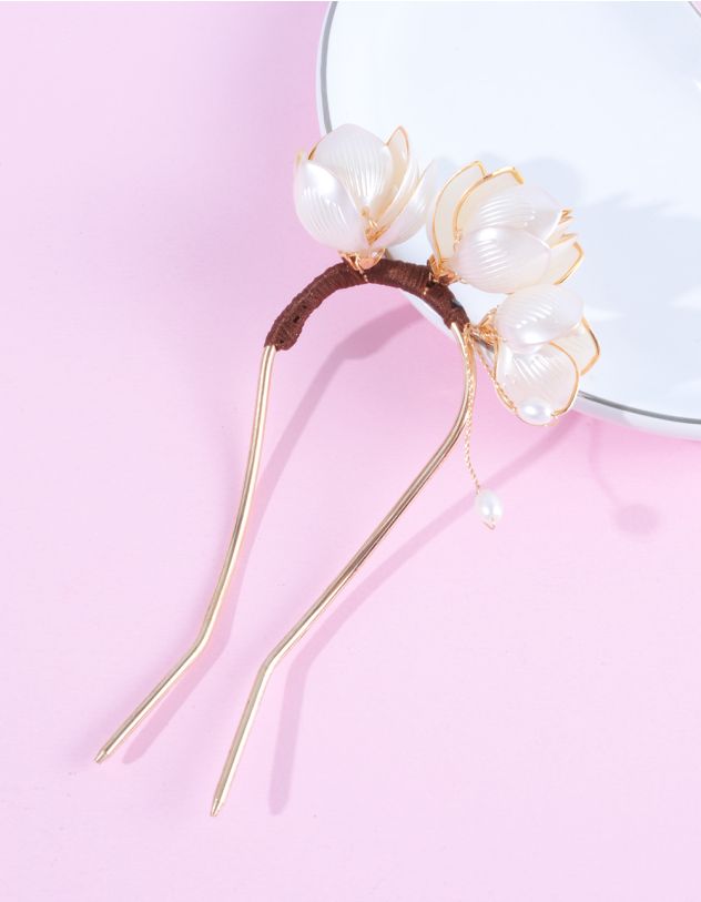 Заколка для волосся з квітами та перлинами | 263829-40-XX - A-SHOP