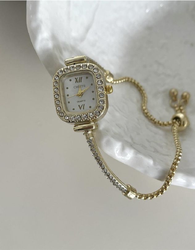 Годинник на руку з браслетом ланцюжком декорований стразами | 263582-04-XX - A-SHOP