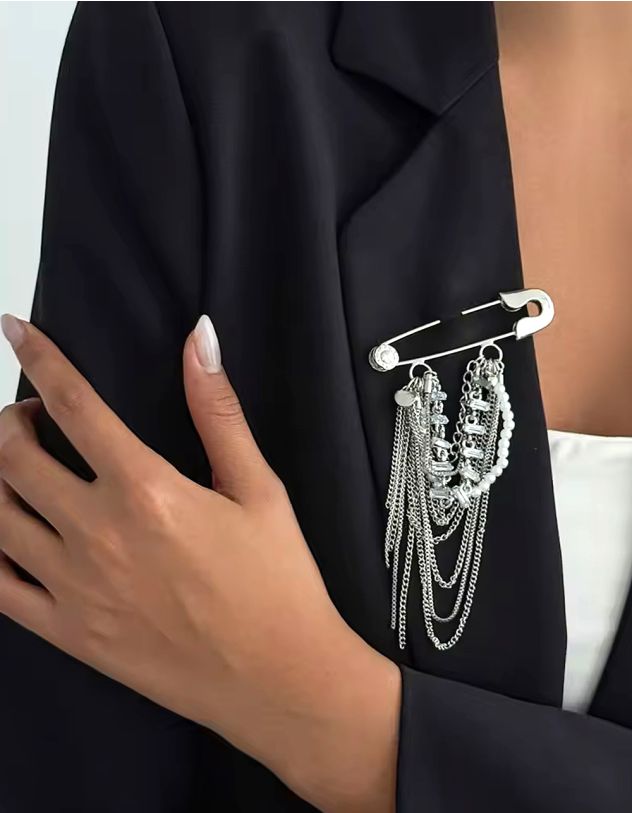 Брошка булавка з ланцюжками та перлинами | 268353-05-XX - A-SHOP