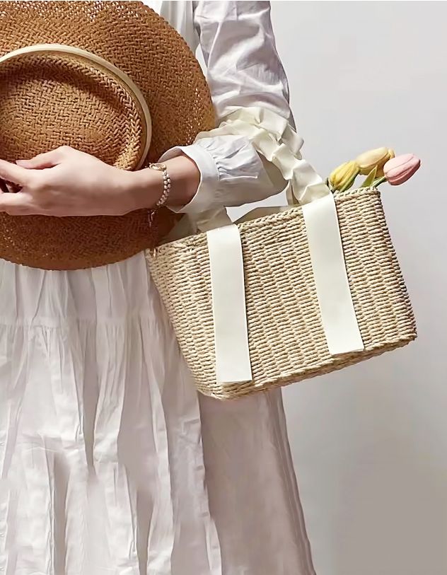 Сумка зі штучної соломи з кісетом та стрічками | 255947-40-XX - A-SHOP