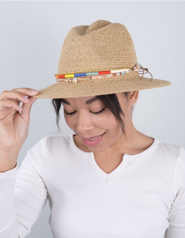 Капелюх зі штучної соломи з плетеними стрічками | 263766-22-XX - A-SHOP