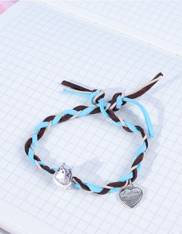 Браслет на руку плетений з котиком та серцем | 263115-18-XX - A-SHOP