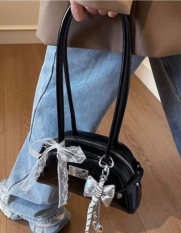 Сумка на плече з брелоком та мереживним бантом | 265459-02-XX - A-SHOP
