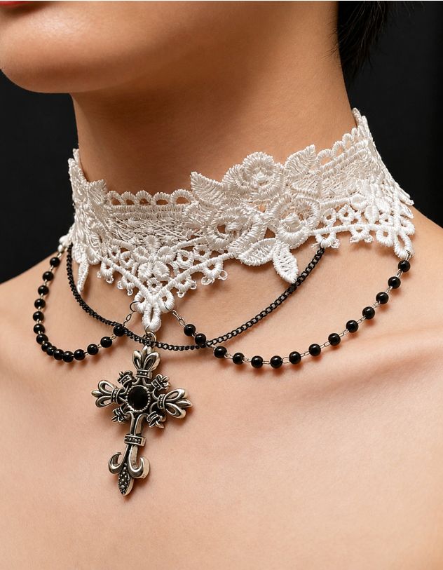 Чокер на шию мереживний з хрестом | 269149-01-XX - A-SHOP